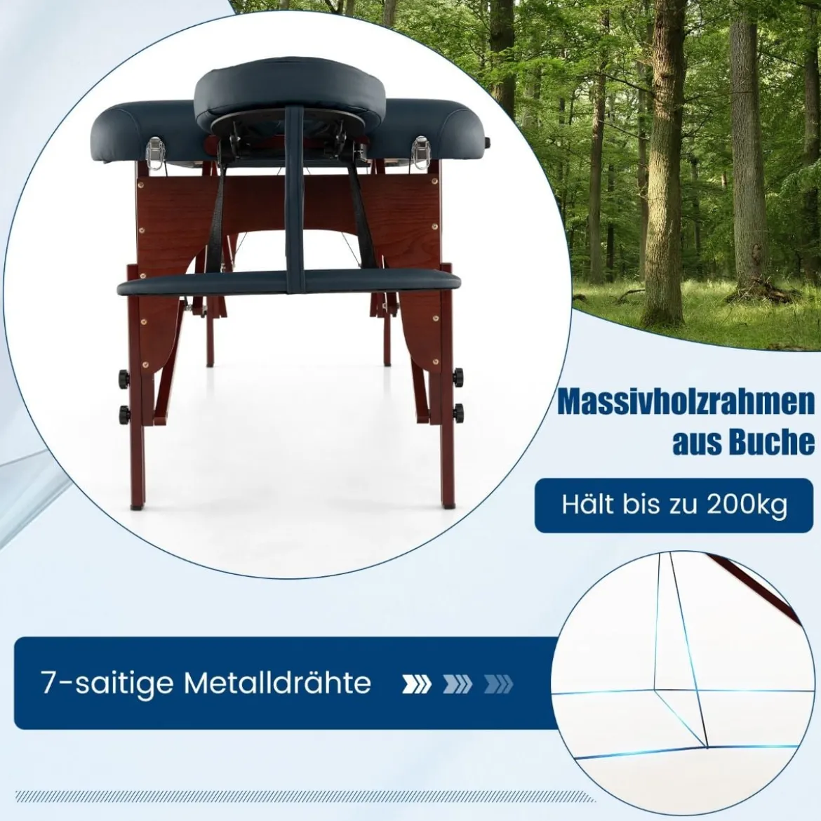 Klappbarer Massagetisch mit Tragekoffer 9-stufig verstellbares Massagebett 210 x 70 x 64,5–90 cm Marineblau