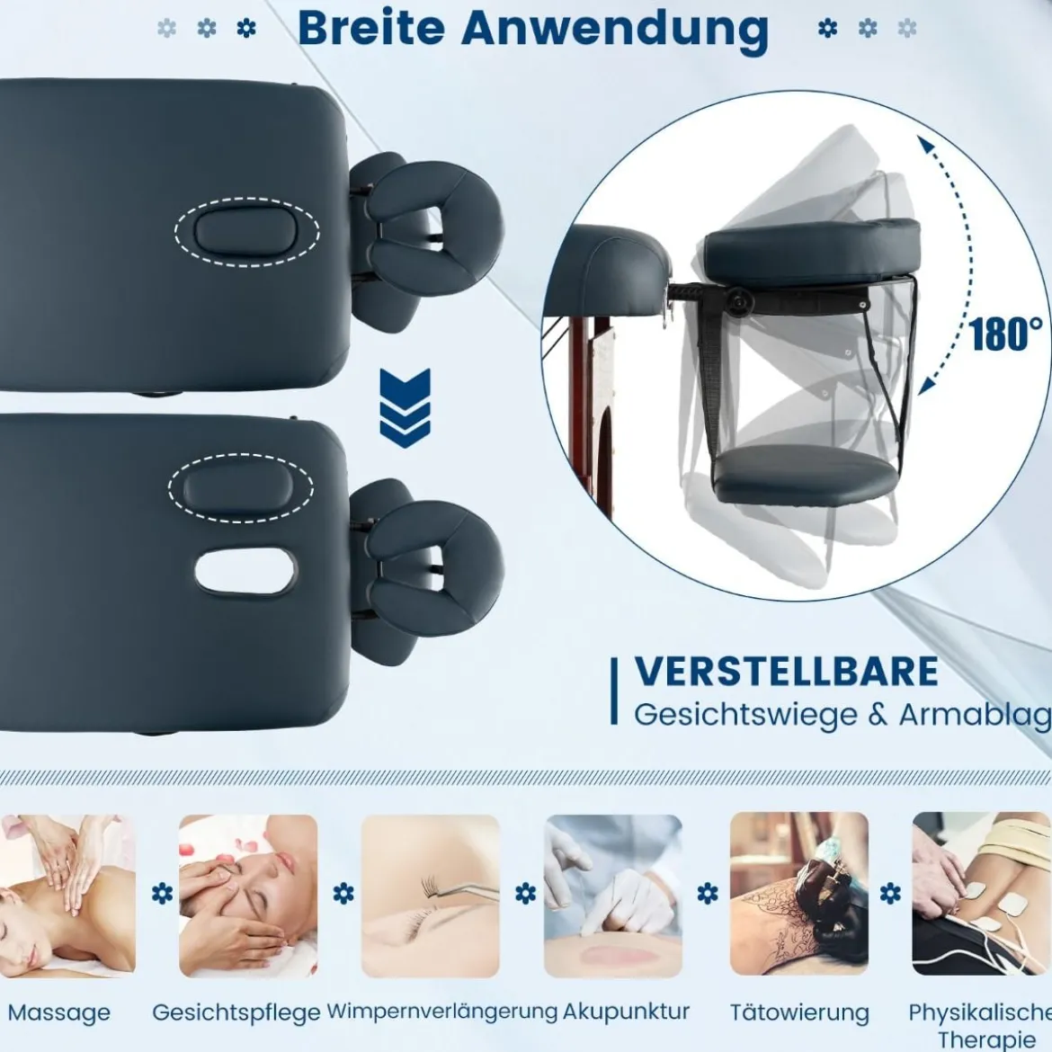 Klappbarer Massagetisch mit Tragekoffer 9-stufig verstellbares Massagebett 210 x 70 x 64,5–90 cm Marineblau