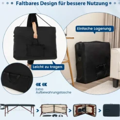 Klappbarer Massagetisch mit Tragekoffer 9-stufig verstellbares Massagebett 210 x 70 x 64,5–90 cm Marineblau