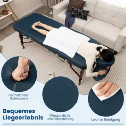 Klappbarer Massagetisch mit Tragekoffer 9-stufig verstellbares Massagebett 210 x 70 x 64,5–90 cm Marineblau