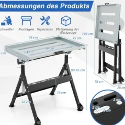 Klappbarer Mobiler Schweißtisch mit 4 Einstellbaren Höhen & Winkelangaben Arbeitstisch
