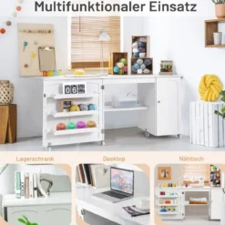 Klappbarer Nähtisch Nähschrank vielseitiger Basteltisch vielseitiger Basteltisch 158 x 50 x 75 cm Weiß