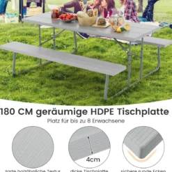 Klappbarer Picknicktisch mit 2 Bänken 183 cm Campingtisch-Set mit Metallrahmen