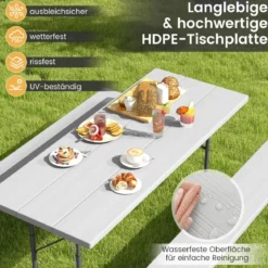 Klappbarer Picknicktisch mit 2 Bänken 183 cm Campingtisch-Set mit Metallrahmen