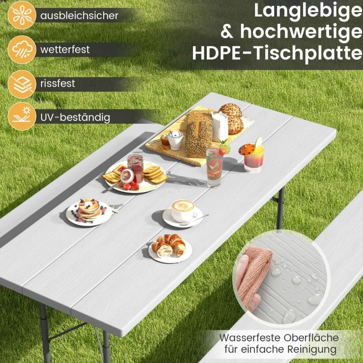 Klappbarer Picknicktisch mit 2 Bänken 183 cm Campingtisch-Set mit Metallrahmen