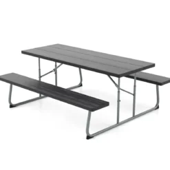 Klappbarer Picknicktisch mit 2 Bänken 183 cm Campingtisch-Set mit Metallrahmen