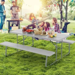 Klappbarer Picknicktisch mit 2 Bänken 183 cm Campingtisch-Set mit Metallrahmen