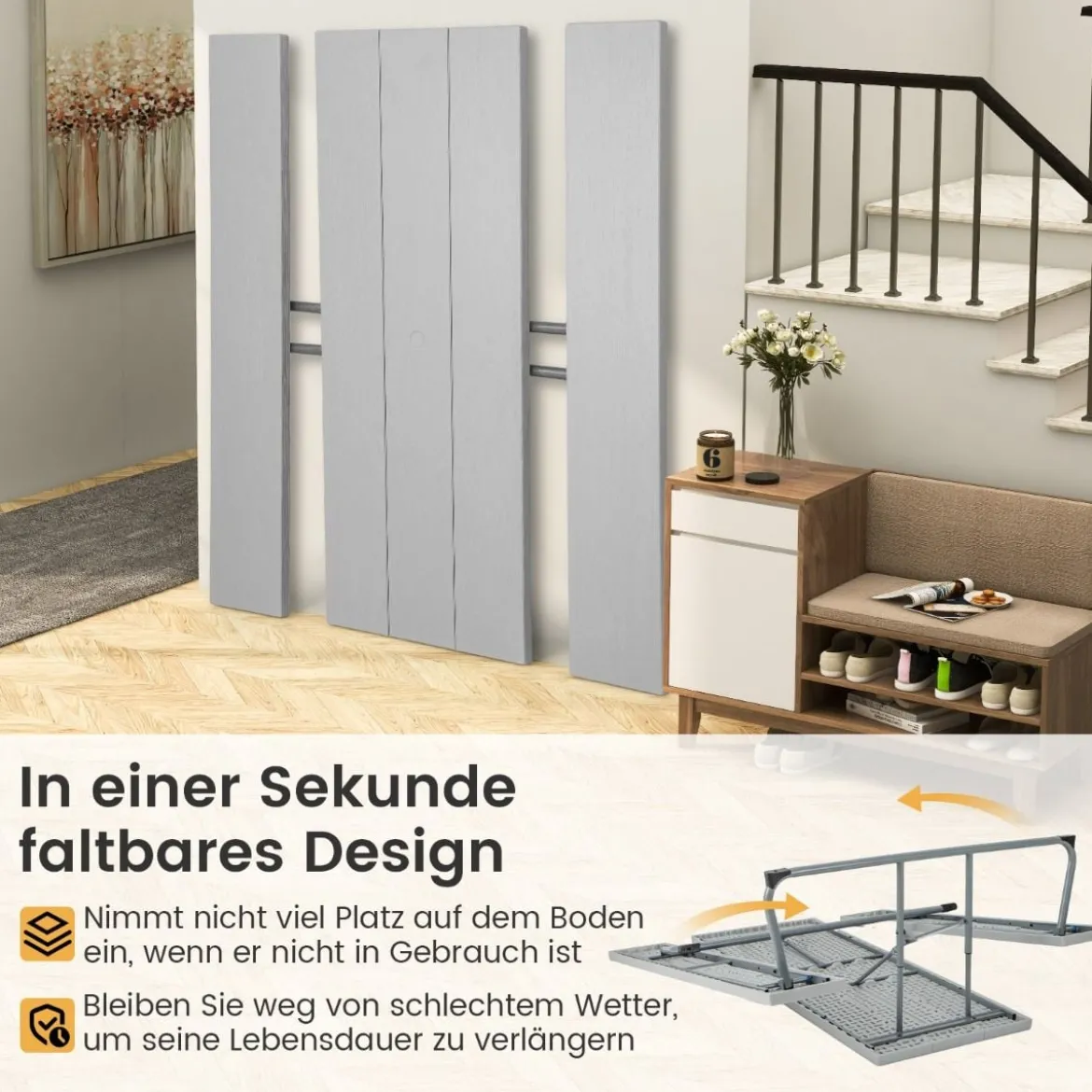 Klappbarer Picknicktisch mit 2 Bänken 183 cm Campingtisch-Set mit Metallrahmen
