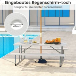 Klappbarer Picknicktisch mit 2 Bänken 183 cm Campingtisch-Set mit Metallrahmen