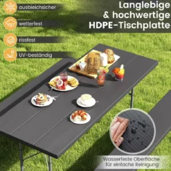 Klappbarer Picknicktisch mit 2 Bänken 183 cm Campingtisch-Set mit Metallrahmen