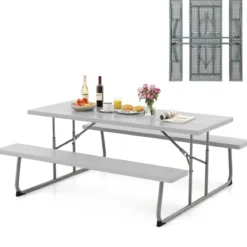 Klappbarer Picknicktisch mit 2 Bänken 183 cm Campingtisch-Set mit Metallrahmen