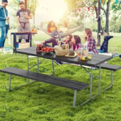 Klappbarer Picknicktisch mit 2 Bänken 183 cm Campingtisch-Set mit Metallrahmen