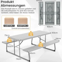 Klappbarer Picknicktisch mit 2 Bänken 183 cm Campingtisch-Set mit Metallrahmen