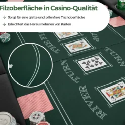 Klappbarer Pokertisch für 8 Spieler Spieltisch mit Getränkehaltern & Gepolsterter Armauflage