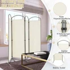 Klappbarer Raumteiler mit 4 Paneelen Trennwand für Zuhause 221 x 51 x 188 cm