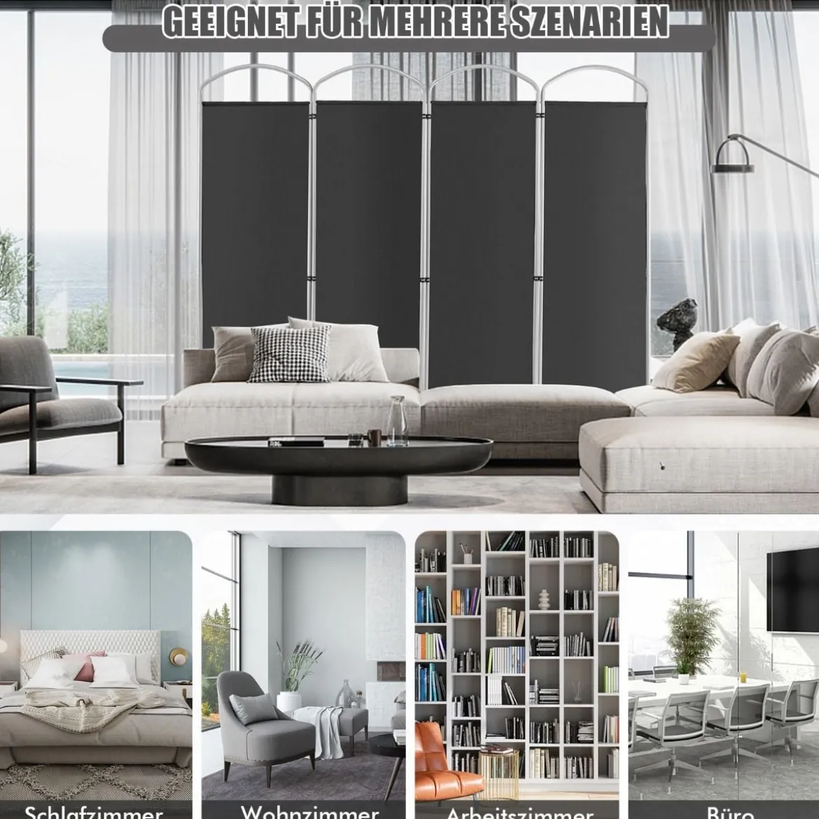 Klappbarer Raumteiler mit 4 Paneelen Trennwand für Zuhause 221 x 51 x 188 cm