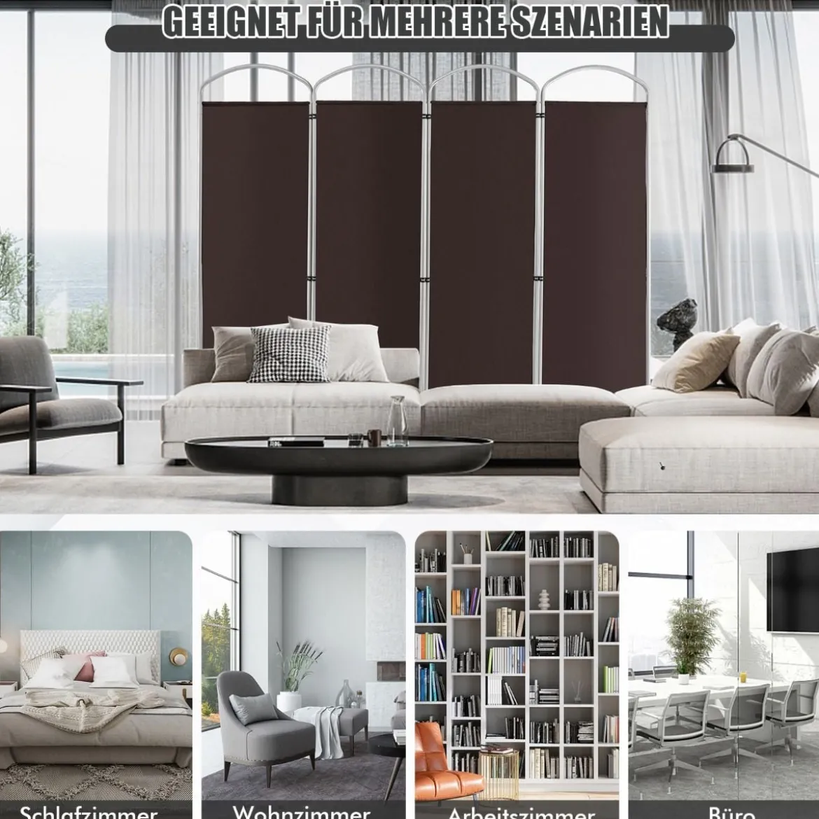 Klappbarer Raumteiler mit 4 Paneelen Trennwand für Zuhause 221 x 51 x 188 cm