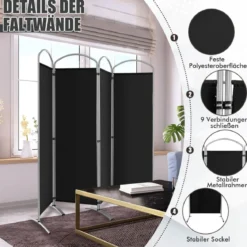 Klappbarer Raumteiler mit 4 Paneelen Trennwand für Zuhause 221 x 51 x 188 cm