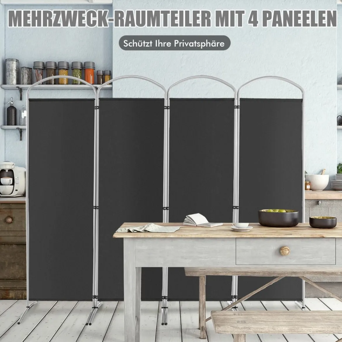 Klappbarer Raumteiler mit 4 Paneelen Trennwand für Zuhause 221 x 51 x 188 cm