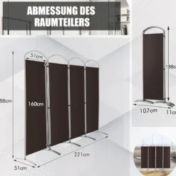 Klappbarer Raumteiler mit 4 Paneelen Trennwand für Zuhause 221 x 51 x 188 cm