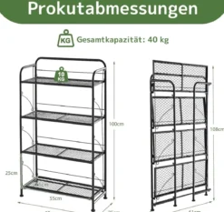 Klappbarer 4-stufiger Metall Pflanzenständer mit anpassbarer Ablage belastbar bis 40 kg