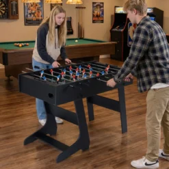 Klappbarer Tischkicker mit 22 Spielfiguren & 2 Bällen & 2 Punktezähler 120 cm Kickertisch Schwarz