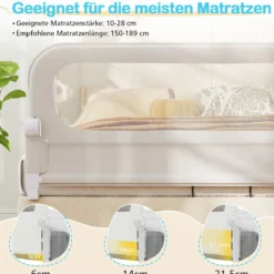 Klappbares Bettgitter für Kleinkinder verstellbares Baby-Bettgitter mit abnehmbarem Oxford-Stoffbezug Weiß