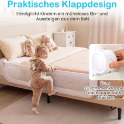 Klappbares Bettgitter für Kleinkinder verstellbares Baby-Bettgitter mit abnehmbarem Oxford-Stoffbezug Weiß