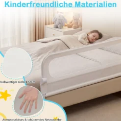 Klappbares Bettgitter für Kleinkinder verstellbares Baby-Bettgitter mit abnehmbarem Oxford-Stoffbezug Weiß