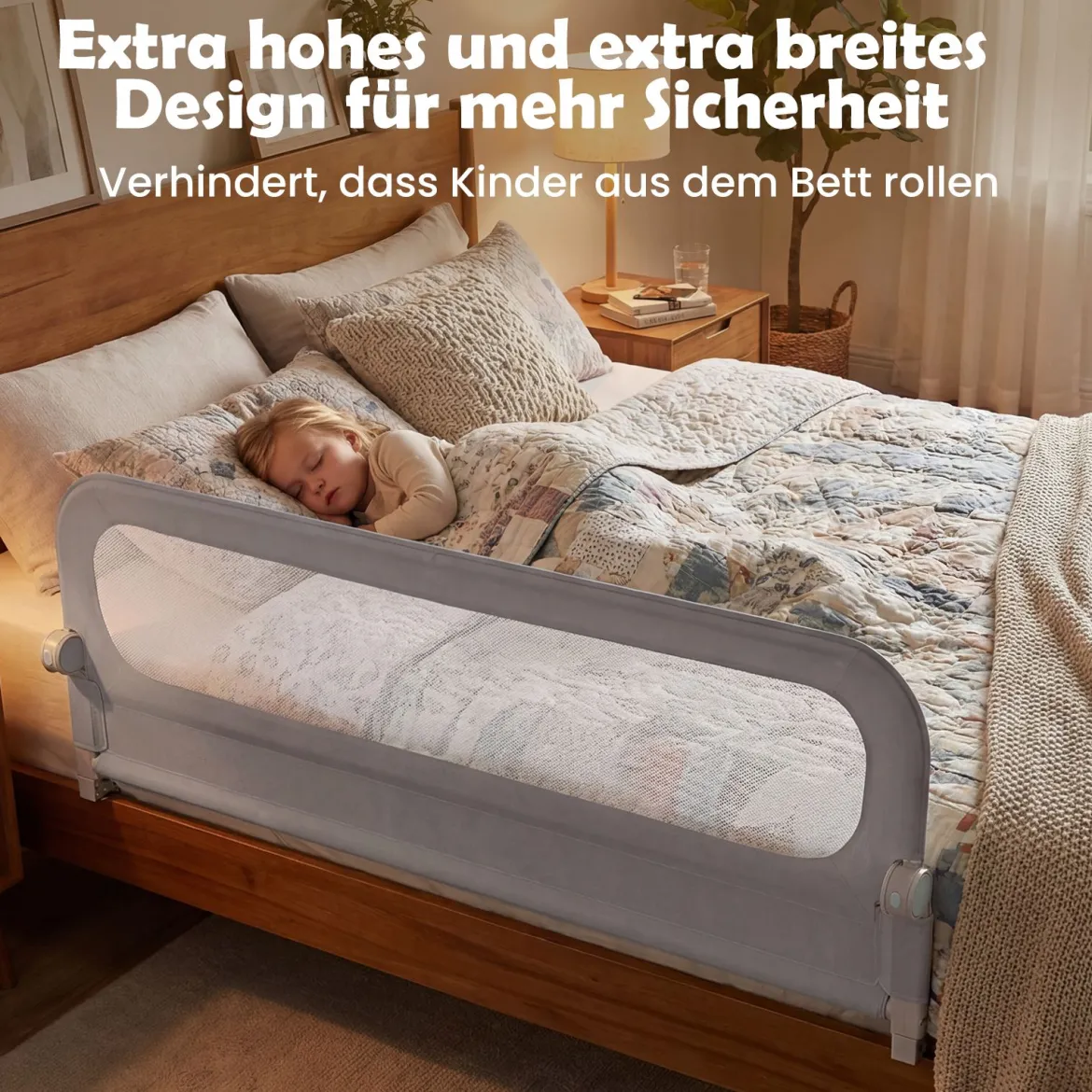 Klappbares Bettgitter für Kleinkinder verstellbares Baby-Bettgitter mit abnehmbarem Oxford-Stoffbezug Grau 178 cm x 36 cm x 60 cm