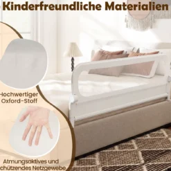 Klappbares Bettgitter für Kleinkinder verstellbares Baby-Bettgitter mit abnehmbarem Oxford-Stoffbezug Weiß 178 cm x 36 cm x 60 cm