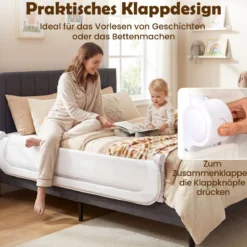 Klappbares Bettgitter für Kleinkinder verstellbares Baby-Bettgitter mit abnehmbarem Oxford-Stoffbezug Weiß 178 cm x 36 cm x 60 cm