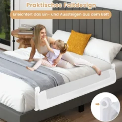 Klappbares Bettgitter mit Verstellbarer & EIN-klick-Faltung Gurte Bettschutzgitter 150 x 42cm