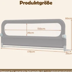 Klappbares Bettgitter 198 x 60 cm+Klappbares Bettgitter mit Abnehmbarem Oxford-Stoffbezug Grau