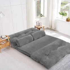 Klappbares Bodensofa 3 in 1 Grau Schlafsofa mit Schlaffunktion und Verstellbarer Rückenlehne