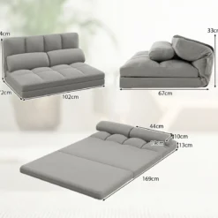 Klappbares Bodensofa 3 in 1 Schlafsofa mit Schlaffunktion und Verstellbarer Rückenlehne Hellgrau