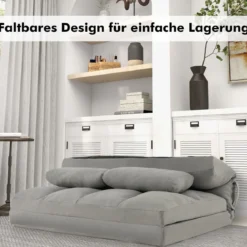 Klappbares Bodensofa 3 in 1 Schlafsofa mit Schlaffunktion und Verstellbarer Rückenlehne Hellgrau