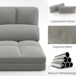 Klappbares Bodensofa 3 in 1 Schlafsofa mit Schlaffunktion und Verstellbarer Rückenlehne Hellgrau