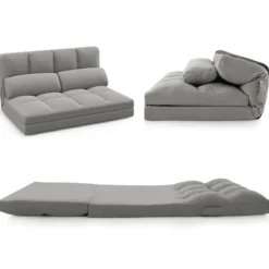 Klappbares Bodensofa 3 in 1 Schlafsofa mit Schlaffunktion und Verstellbarer Rückenlehne Hellgrau