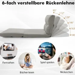 Klappbares Bodensofa 3 in 1 Schlafsofa mit Schlaffunktion und Verstellbarer Rückenlehne Hellgrau