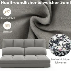 Klappbares Bodensofa 3 in 1 Schlafsofa mit Schlaffunktion und Verstellbarer Rückenlehne Hellgrau