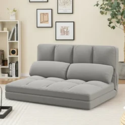 Klappbares Bodensofa 3 in 1 Schlafsofa mit Schlaffunktion und Verstellbarer Rückenlehne Hellgrau
