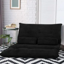 Klappbares Bodensofa Sofabett mit 2 Kissen & Rückenlehne 6-stufig Einstellbares Bodensessel Schwarz