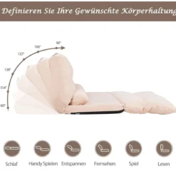 Klappbares Bodensofa Sofabett mit 2 Kissen & Rückenlehne 6-stufig Einstellbares Bodensessel Beige