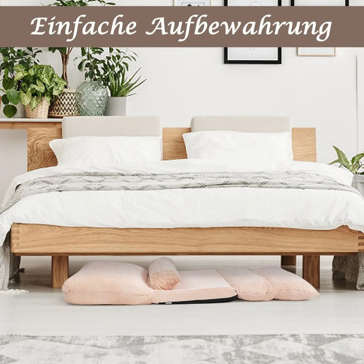 Klappbares Bodensofa Sofabett mit 2 Kissen & Rückenlehne 6-stufig Einstellbares Bodensessel Beige