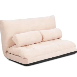 Klappbares Bodensofa Sofabett mit 2 Kissen & Rückenlehne 6-stufig Einstellbares Bodensessel Beige