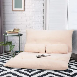 Klappbares Bodensofa Sofabett mit 2 Kissen & Rückenlehne 6-stufig Einstellbares Bodensessel Beige
