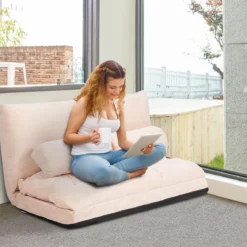 Klappbares Bodensofa Sofabett mit 2 Kissen & Rückenlehne 6-stufig Einstellbares Bodensessel Beige