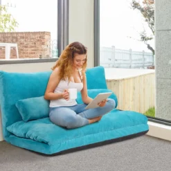 Klappbares Bodensofa Sofabett mit 2 Kissen & Rückenlehne 6-stufig Einstellbares Bodensessel Blau