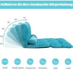Klappbares Bodensofa Sofabett mit 2 Kissen & Rückenlehne 6-stufig Einstellbares Bodensessel Blau